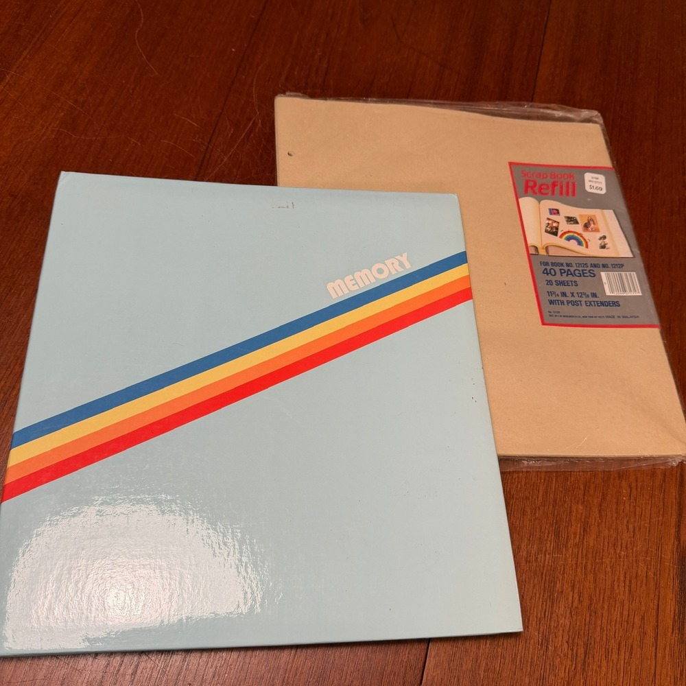 Vintage 70's Memory Scrapbook Album Rainbow Stripe Refill Pages 12x12 Nostalgia